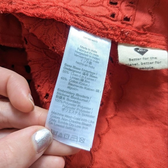 Madewell Linen-Blend Embroidered Eyelet Puff-Sleeve Orange/Red Mini Dress Small - Picture 10 of 10